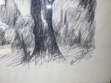 a drawing of a man and a woman standing under a tree