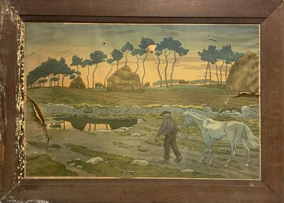 une photo d'un tableau représentant un homme et un cheval