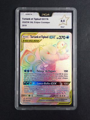 a close up of a pokemon card on a black surface