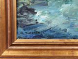 an oil painting of a boat in a body of water