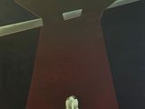 an image of a painting of a person sitting on a red surface