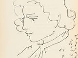dessin représentant le portrait d'un homme aux cheveux bouclés, portant une chemise à col