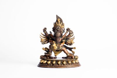 TIBET, XXe Sujet en bronze patiné et partiellement doré repr…