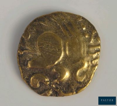 gros plan d'une pièce d'or sur une surface blanche