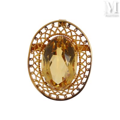 Broche citrine Importante broche/pendentif en or jaune 18K (…