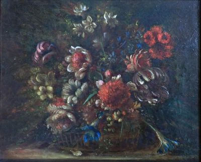 peinture d'une nature morte de fleurs dans un vase sur une table