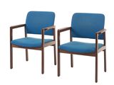 deux fauteuils bleus à accoudoirs sont placés l'un à côté de l'autre