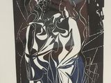 a black and white drawing of a man and a woman