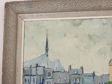 a painting of a building with a clock tower in the background