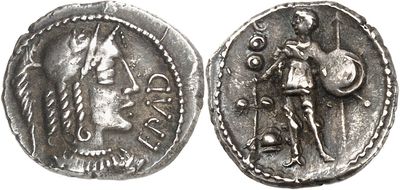 a close up of a silver coin with a man on it