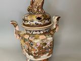paire de théières anciennes en porcelaine chinoise ornées de chats et de fleurs