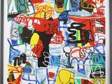 abstract painting of a group of people on a city street