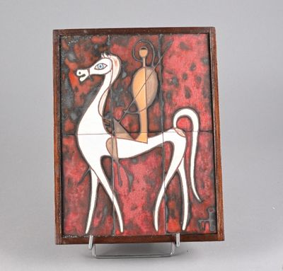 a picture of a picture of a horse with a man on it