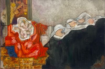 une image représentant un tableau où l'on voit trois femmes assises sur un canapé