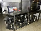 many pots and pans that are on the kitchen counter