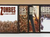 trois jaquettes de DVD représentant des zombies et « The Walking Dead » sur un fond blanc