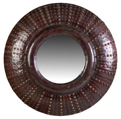 Miroir marocain en bois et cuir, XXème.