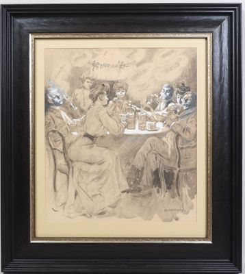 an image of a drawing of a group of people sitting at a table