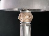 a lamp that has a white shade on it