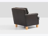 an image of a black leather chair with wooden legs