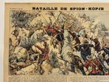 an old newspaper with a drawing of a battle between two men