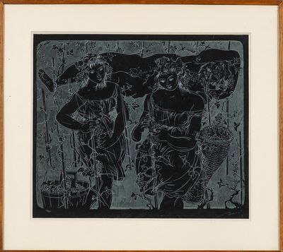 une image représentant un dessin en noir et blanc de deux femmes avec des parapluies