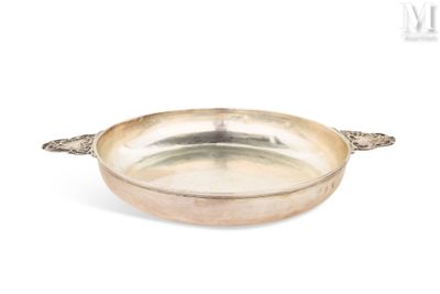 an antique silver plate with handles and handles on a white background