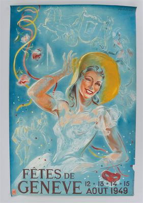 Affiche originale "Fêtes de Genève 1949" par Henri Fehr.