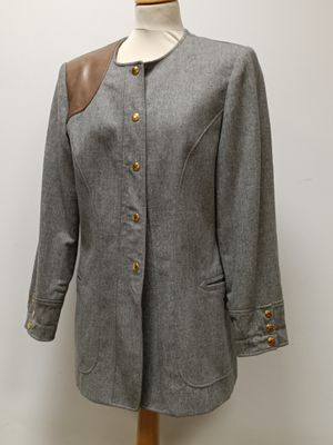 HERMES - Veste en lainage gris perle, reverss poignets et co…