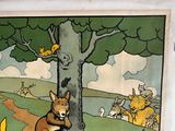 a picture of a picture of a dog and a cat in the woods