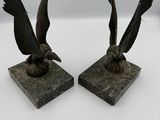 pair of bronze eagle bookends on marble bases