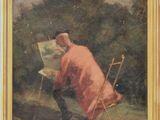an old painting of a man in a red coat is hanging on a wall