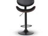 a black stool with a wooden seat on a white background