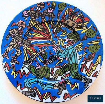une assiette avec un tableau sur une table