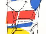 an image of a drawing of a red, white, blue and yellow chair