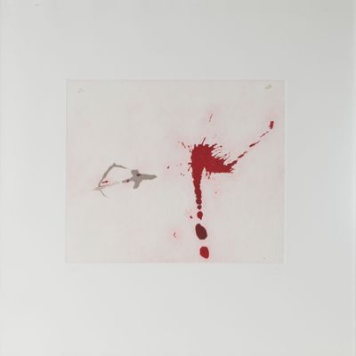 an image of a picture of a blood splattered piece of paper on a table