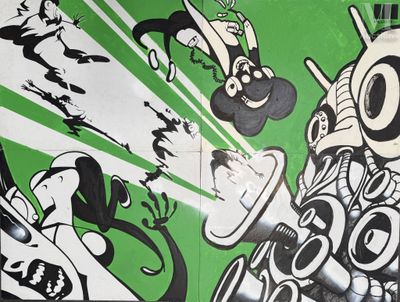 une image représentant un mur sur lequel figurent plusieurs personnages de dessins animés