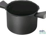 the lid of a black pot with a handle on a white background