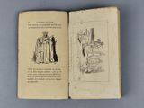 an open book with a drawing of a man and a woman in robes