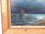 a picture of a painting of a boat in the water