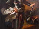 un vieux tableau représentant un homme en kilt, une épée à la main
