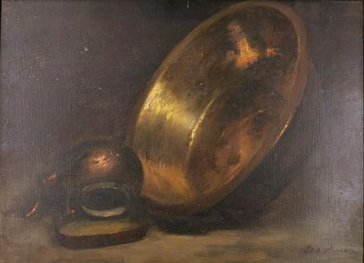 un tableau représentant un bol et un autre bol posés sur une table
