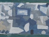 painting of a blue and white abstract painting on a green frame