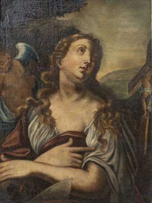 une peinture ancienne représentant une femme tenant un bébé dans ses bras