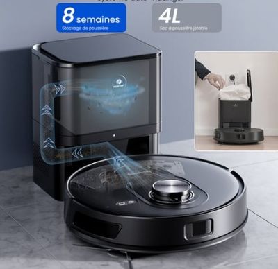 une image représentant un aspirateur robot est posée sur le sol