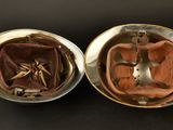 pair of antique silver plated brass ashtrays with brass handles