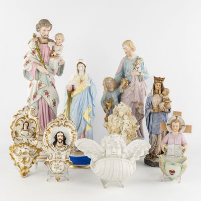 group of porcelain figurines of the nativity of jesus and other figures