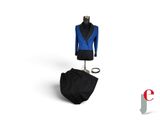 une veste bleue et un pantalon noir sur un mannequin