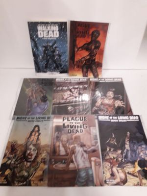 Les bandes dessinées « The Walking Dead » sont exposées sur une table