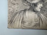 a drawing of a woman with a hat on her head